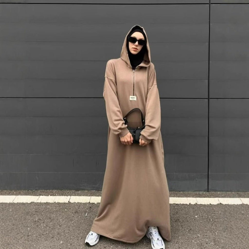 Modest Hooded Dress | Muslim Women's Long Sleeve  Casual Abaya (MA257)