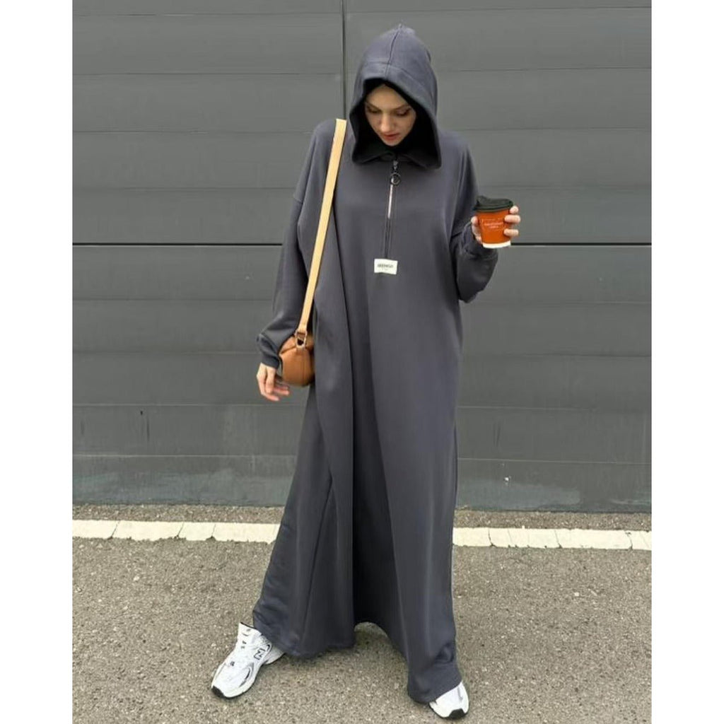 Modest Hooded Dress | Muslim Women's Long Sleeve  Casual Abaya (MA257)
