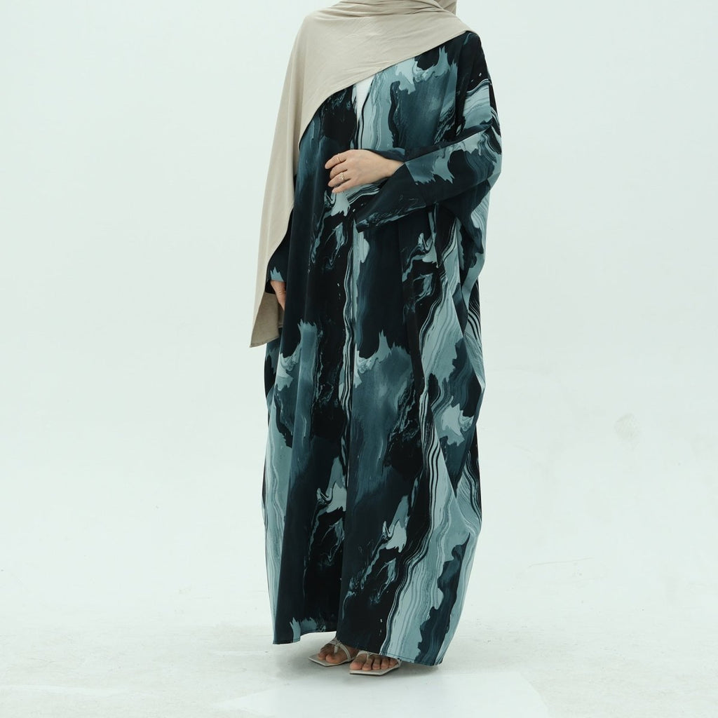 Modest Islamic Fashion Artistic Floral Geometric Designs Elegant Printed Cardigan Abaya (MOA154)