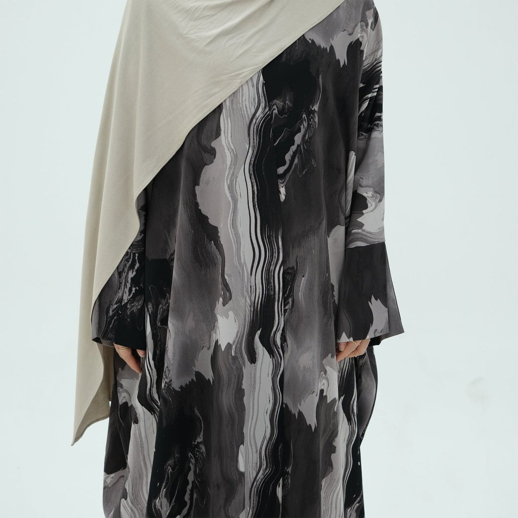 Modest Islamic Fashion Artistic Floral Geometric Designs Elegant Printed Cardigan Abaya (MOA154)