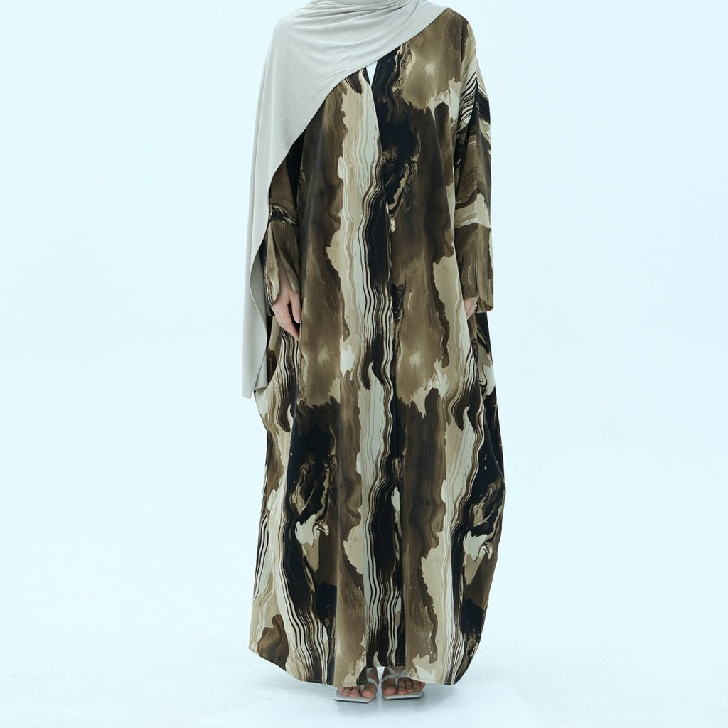 Modest Islamic Fashion Artistic Floral Geometric Designs Elegant Printed Cardigan Abaya (MOA154)