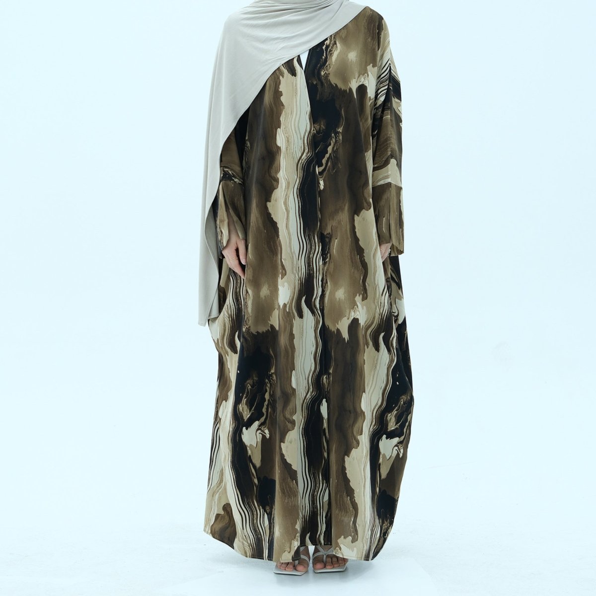 Modest Islamic Fashion Artistic Floral Geometric Designs Elegant Printed Cardigan Abaya (MOA154)