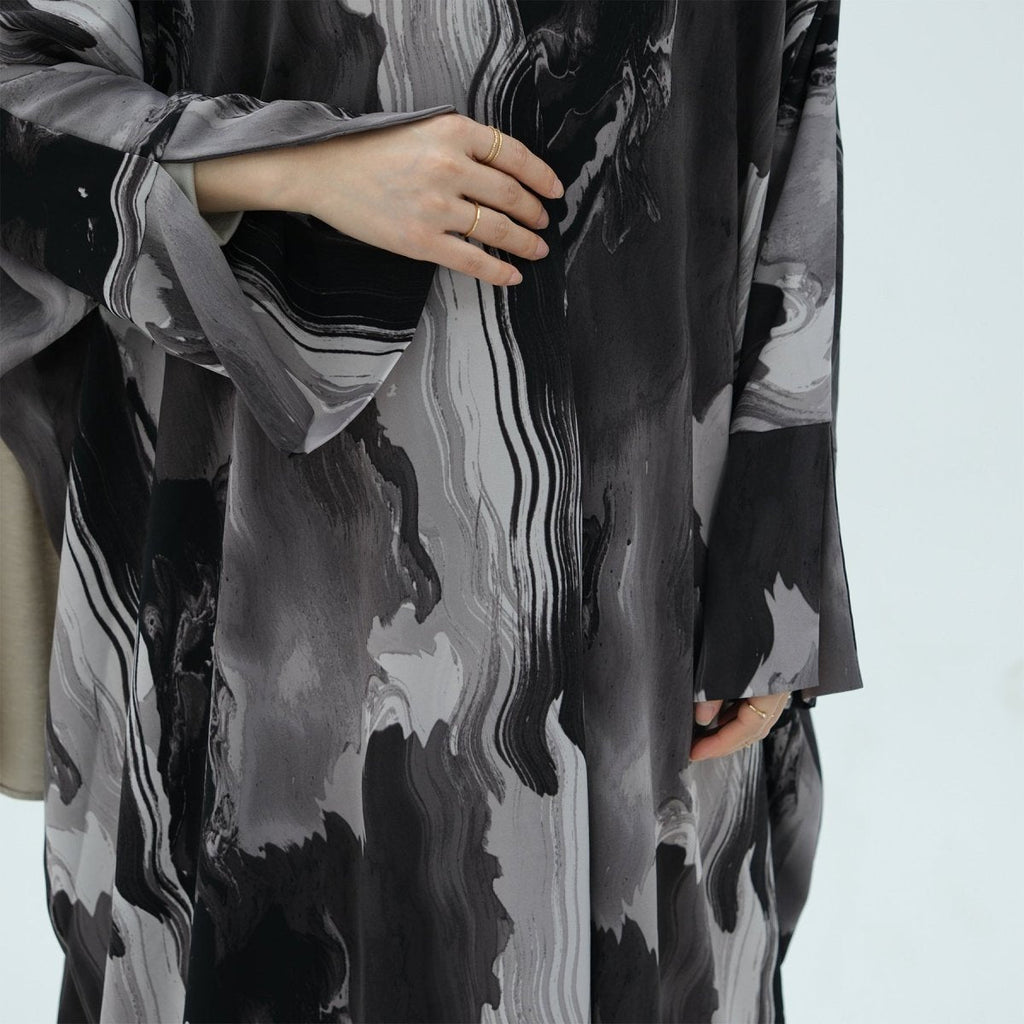 Modest Islamic Fashion Artistic Floral Geometric Designs Elegant Printed Cardigan Abaya (MOA154)