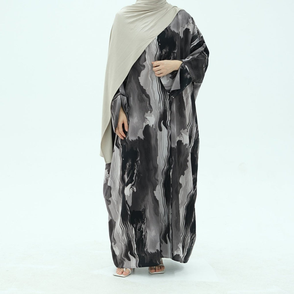 Modest Islamic Fashion Artistic Floral Geometric Designs Elegant Printed Cardigan Abaya (MOA154)