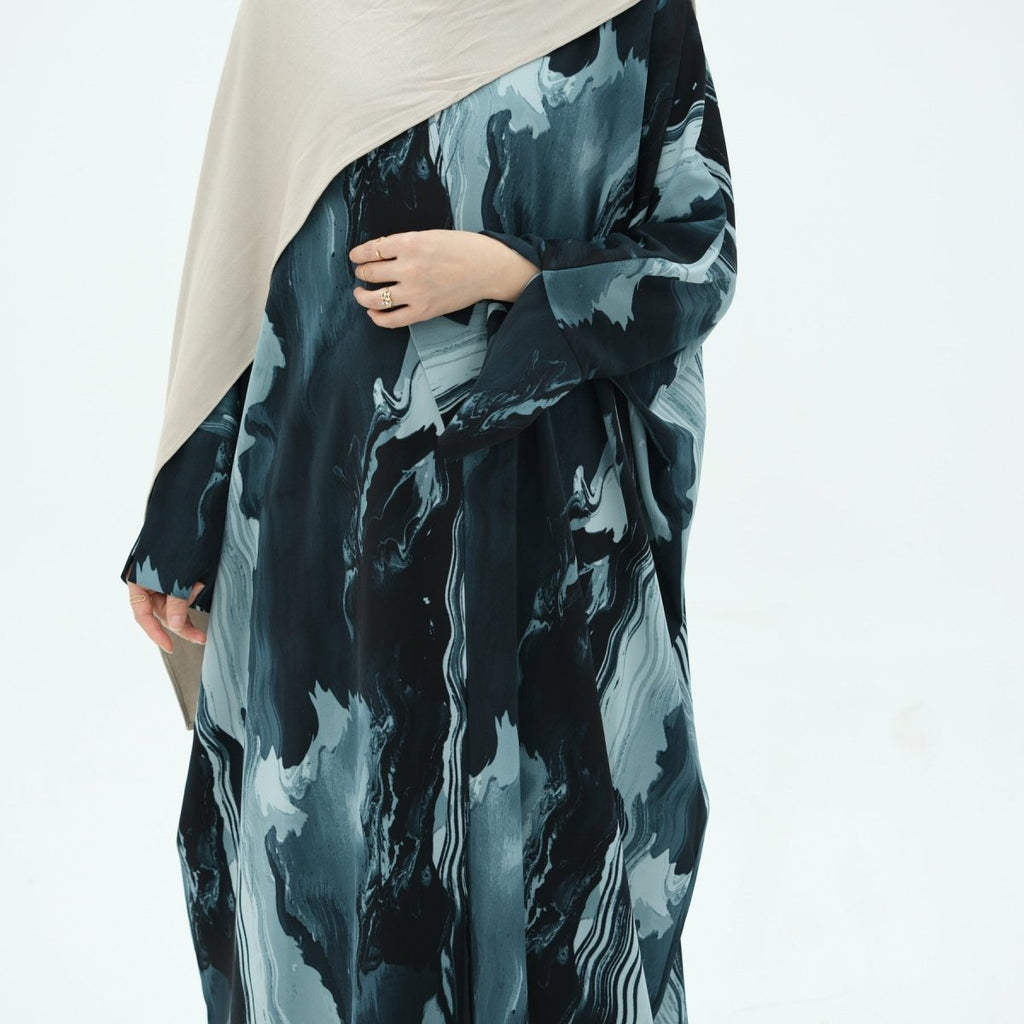 Modest Islamic Fashion Artistic Floral Geometric Designs Elegant Printed Cardigan Abaya (MOA154)