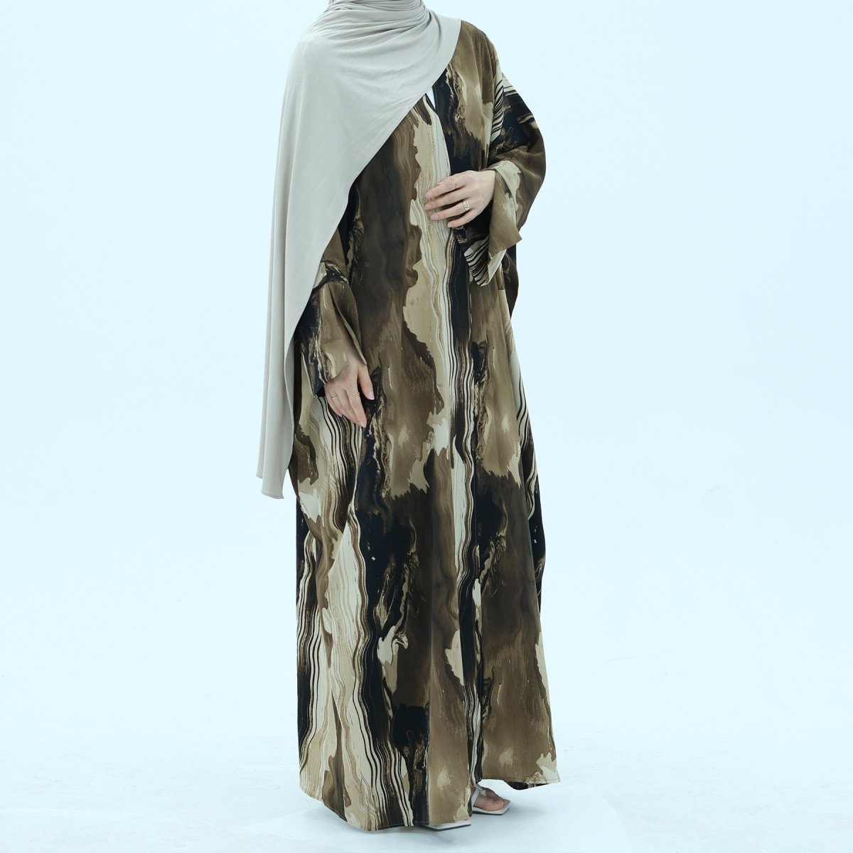 Modest Islamic Fashion Artistic Floral Geometric Designs Elegant Printed Cardigan Abaya (MOA154)