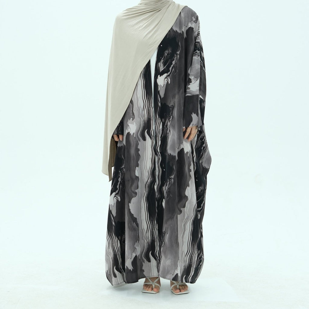 Modest Islamic Fashion Artistic Floral Geometric Designs Elegant Printed Cardigan Abaya (MOA154)