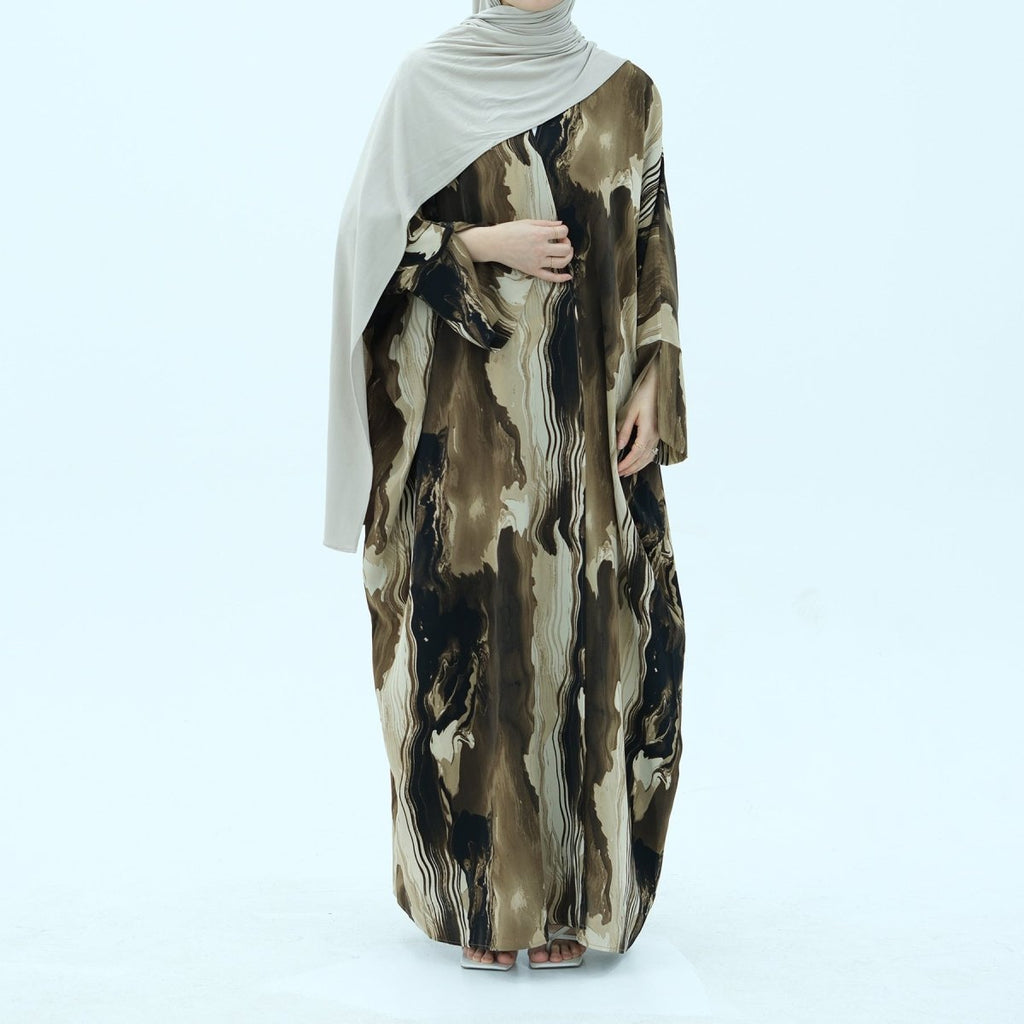 Modest Islamic Fashion Artistic Floral Geometric Designs Elegant Printed Cardigan Abaya (MOA154)