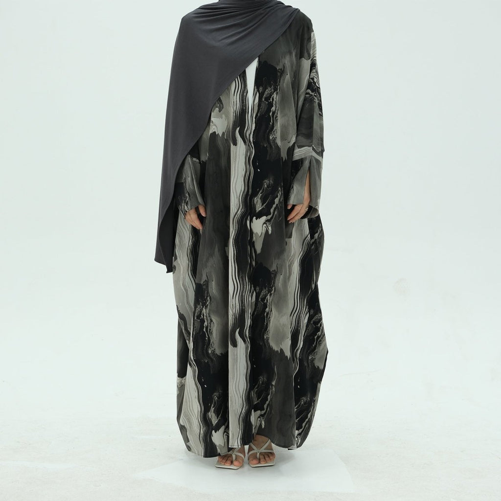 Modest Islamic Fashion Artistic Floral Geometric Designs Elegant Printed Cardigan Abaya (MOA154)