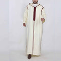 Modest Islamic Fashion Premium Long Burgundy Embroidered Thobe for Men Hooded Muslim Robe (MT027)