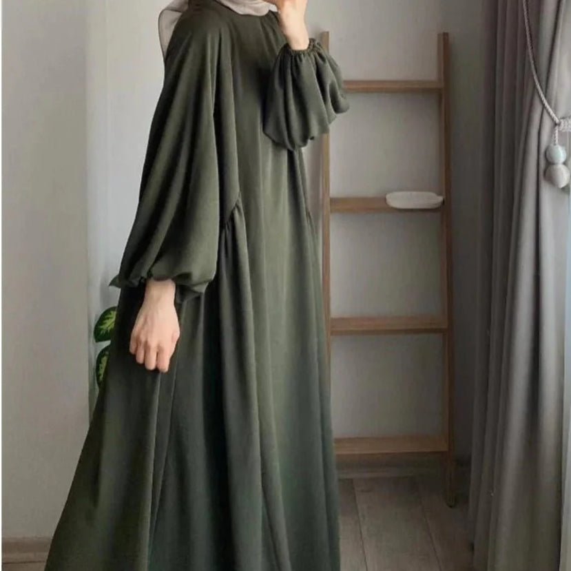 Modest Loose Fit Abaya with Lantern Sleeves | Ice Crepe Pullover Abaya (MA153)