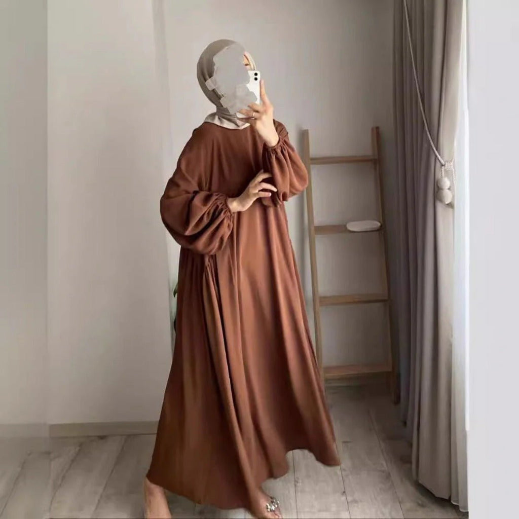 Modest Loose Fit Abaya with Lantern Sleeves | Ice Crepe Pullover Abaya (MA153)