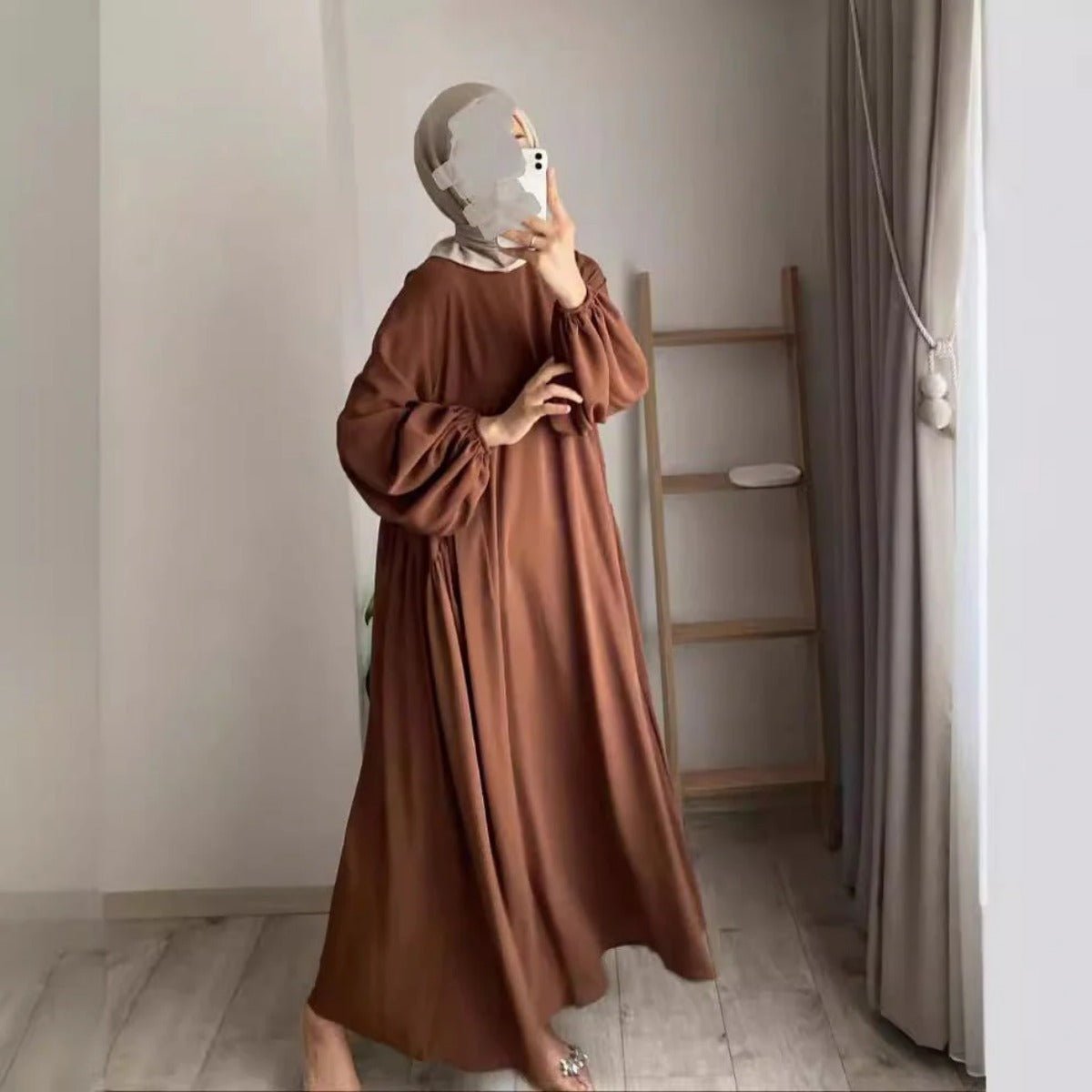 Modest Loose Fit Abaya with Lantern Sleeves | Ice Crepe Pullover Abaya (MA153)