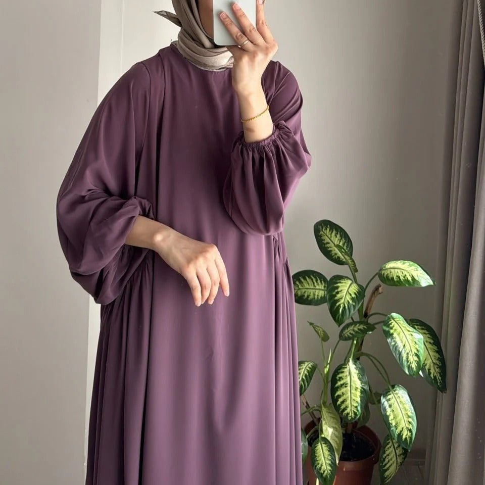 Modest Loose Fit Abaya with Lantern Sleeves | Ice Crepe Pullover Abaya (MA153)