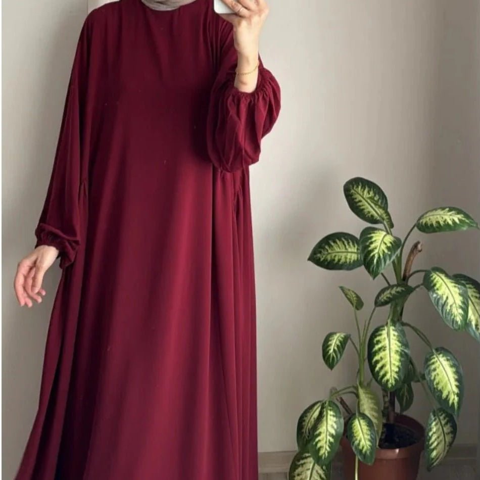 Modest Loose Fit Abaya with Lantern Sleeves | Ice Crepe Pullover Abaya (MA153)