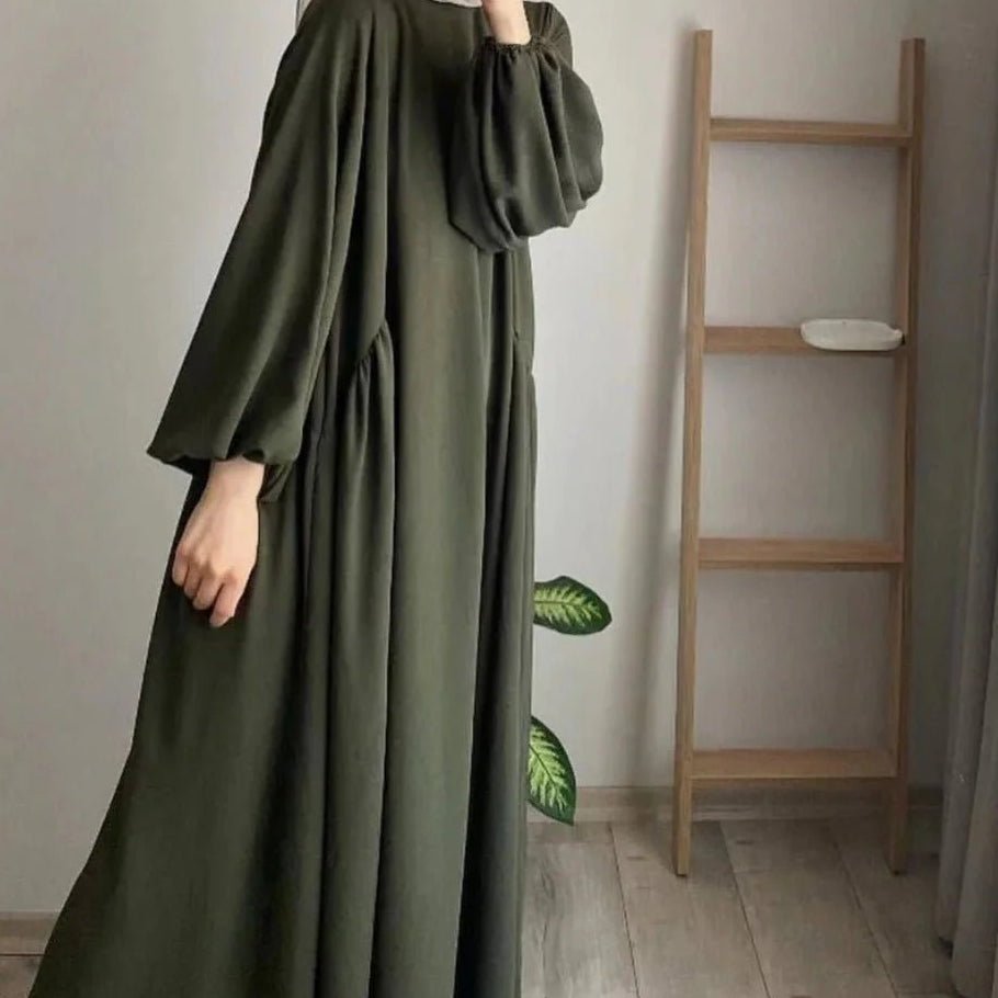 Modest Loose Fit Abaya with Lantern Sleeves | Ice Crepe Pullover Abaya (MA153)