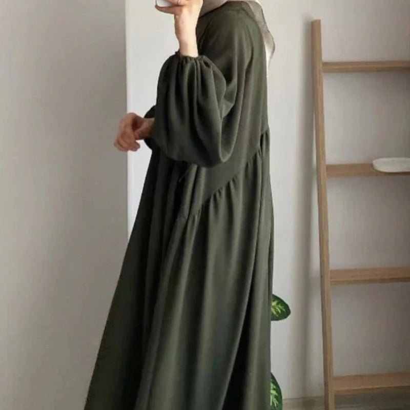 Modest Loose Fit Abaya with Lantern Sleeves | Ice Crepe Pullover Abaya (MA153)