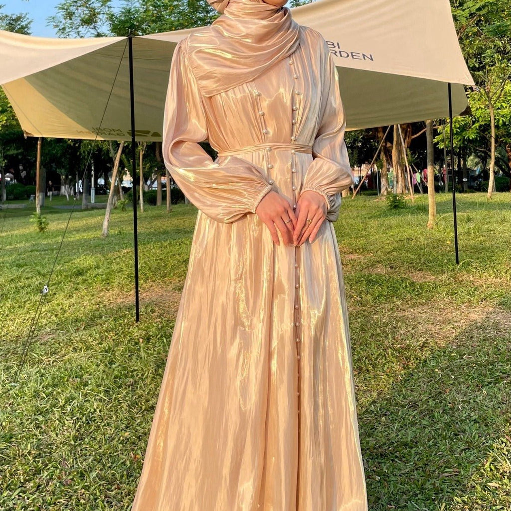 Modest Luxe Pearl-Embellished Streamer Evening Abaya Dress (MOA149)