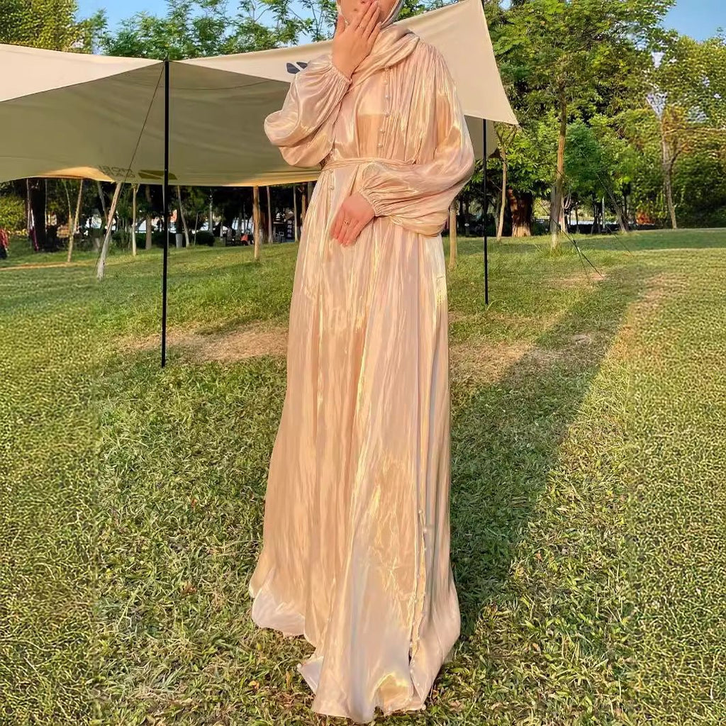 Modest Luxe Pearl-Embellished Streamer Evening Abaya Dress (MOA149)
