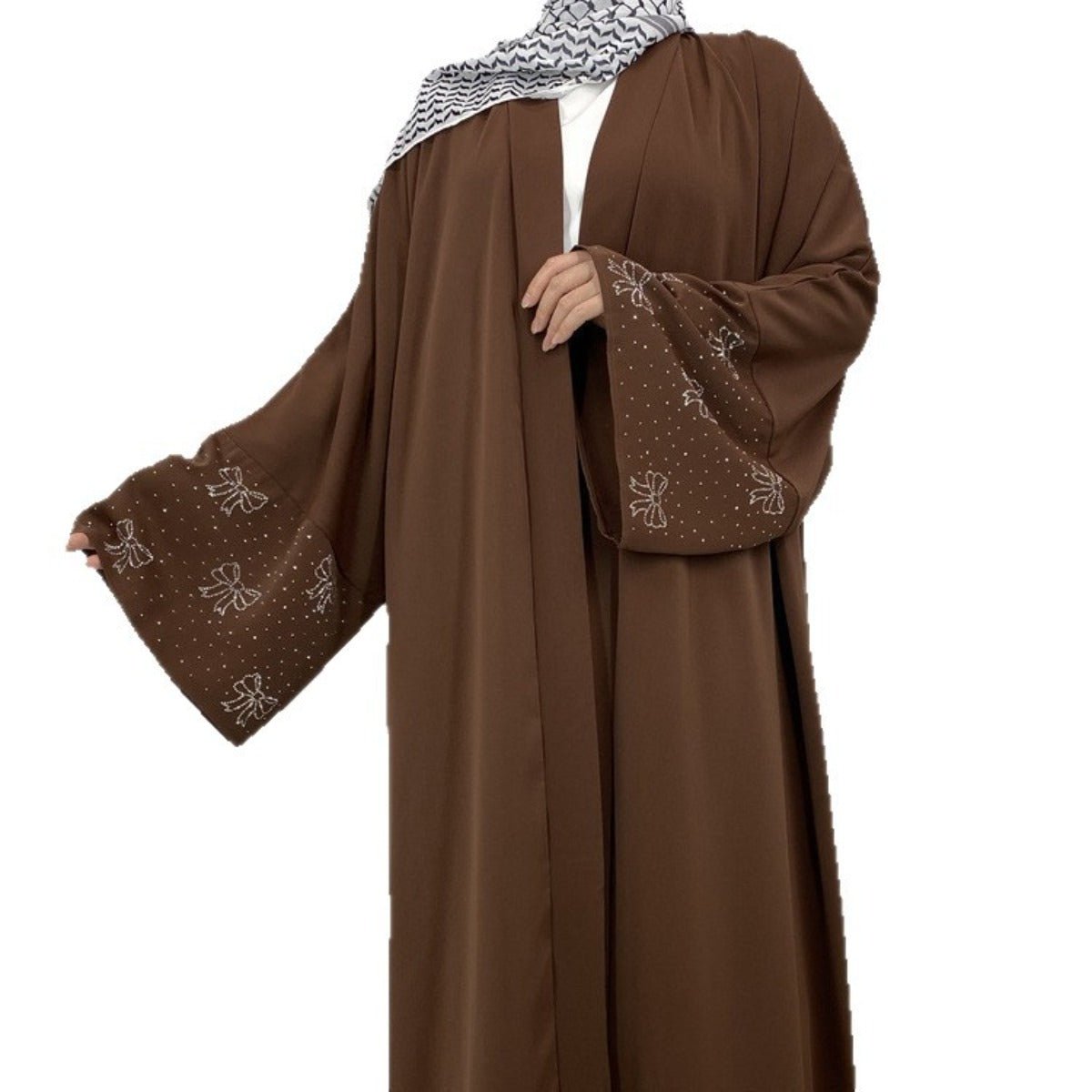 Modest Luxury Exquisite Transfer Diamond Printer Butterfly Sleeve Abaya (MOA206)