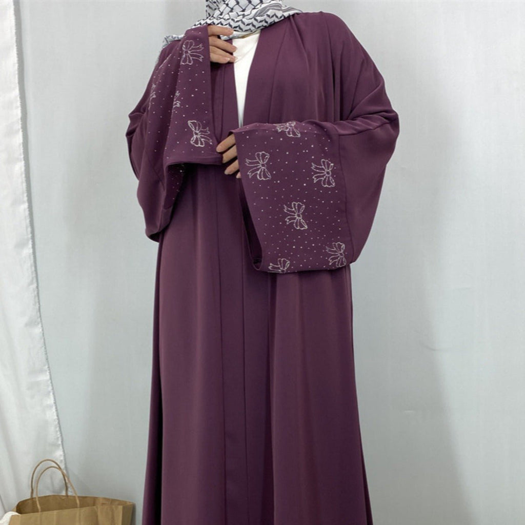 Modest Luxury Exquisite Transfer Diamond Printer Butterfly Sleeve Abaya (MOA206)