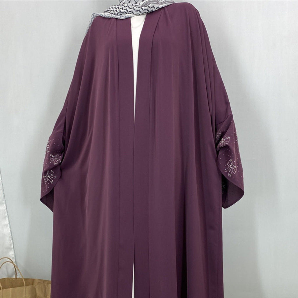 Modest Luxury Exquisite Transfer Diamond Printer Butterfly Sleeve Abaya (MOA206)