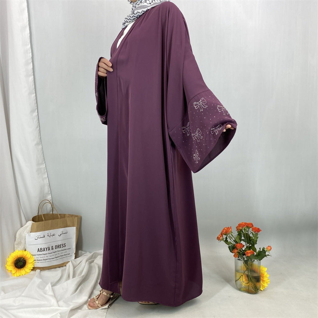 Modest Luxury Exquisite Transfer Diamond Printer Butterfly Sleeve Abaya (MOA206)