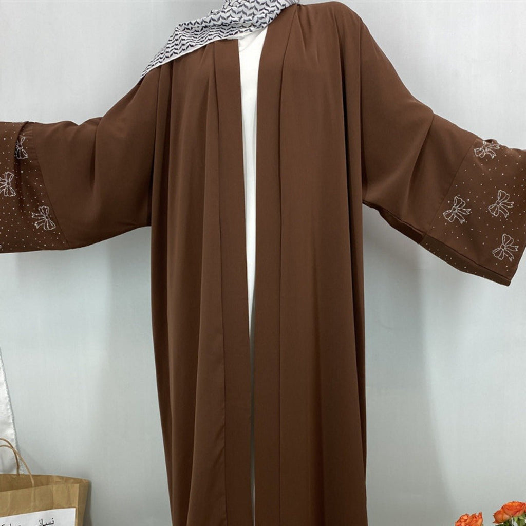 Modest Luxury Exquisite Transfer Diamond Printer Butterfly Sleeve Abaya (MOA206)
