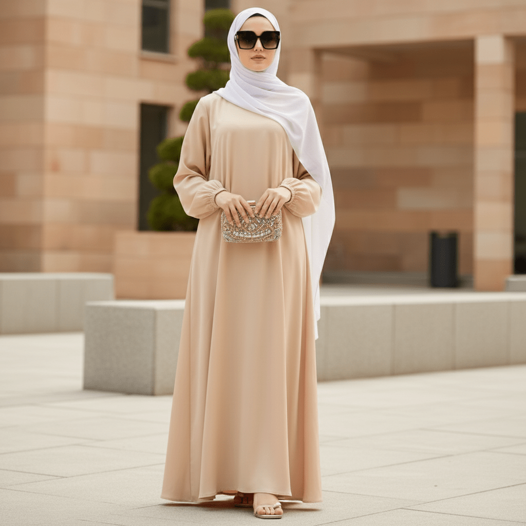 Modest Luxury Premium Satin Abaya | Umbrella Cut A-Line Abaya with Pockets (MA311)