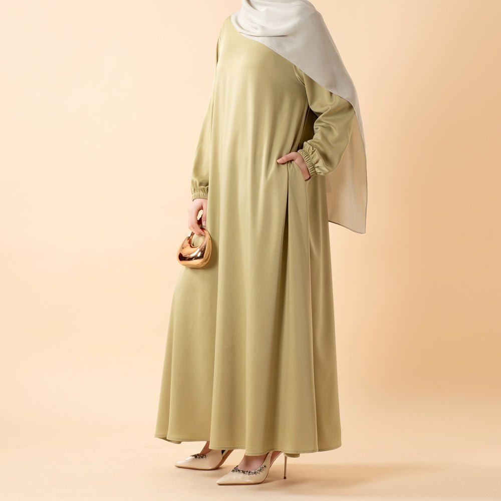 Modest Luxury Premium Satin Abaya | Umbrella Cut A-Line Abaya with Pockets (MA311)