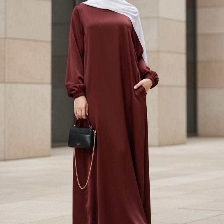 Modest Luxury Premium Satin Abaya | Umbrella Cut A-Line Abaya with Pockets (MA311)