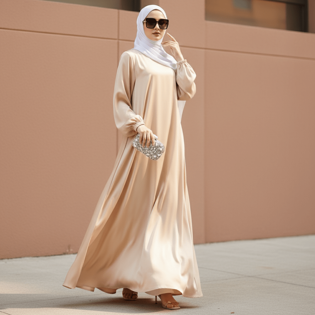 Modest Luxury Premium Satin Abaya | Umbrella Cut A-Line Abaya with Pockets (MA311)