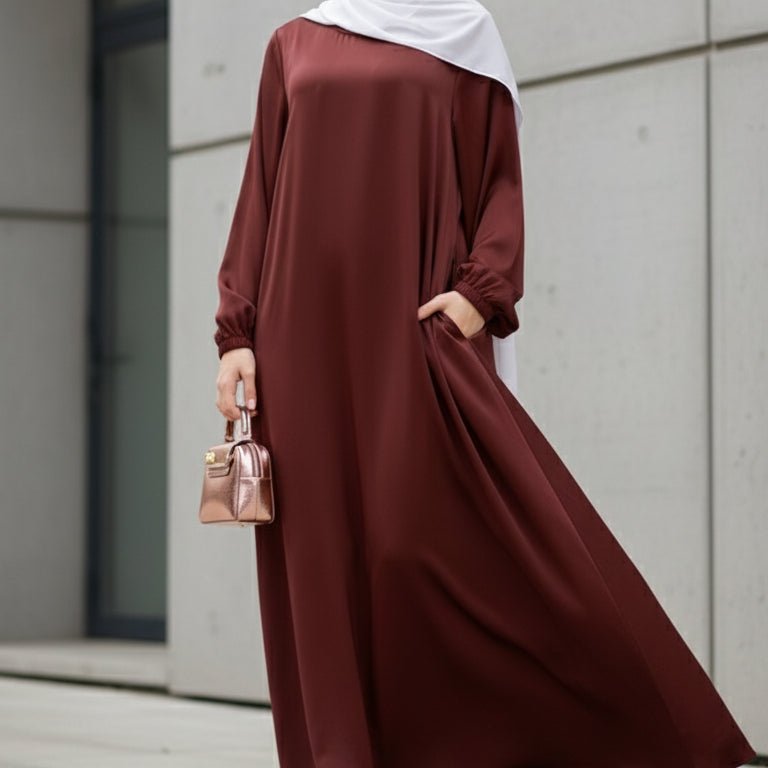 Modest Luxury Premium Satin Abaya | Umbrella Cut A-Line Abaya with Pockets (MA311)