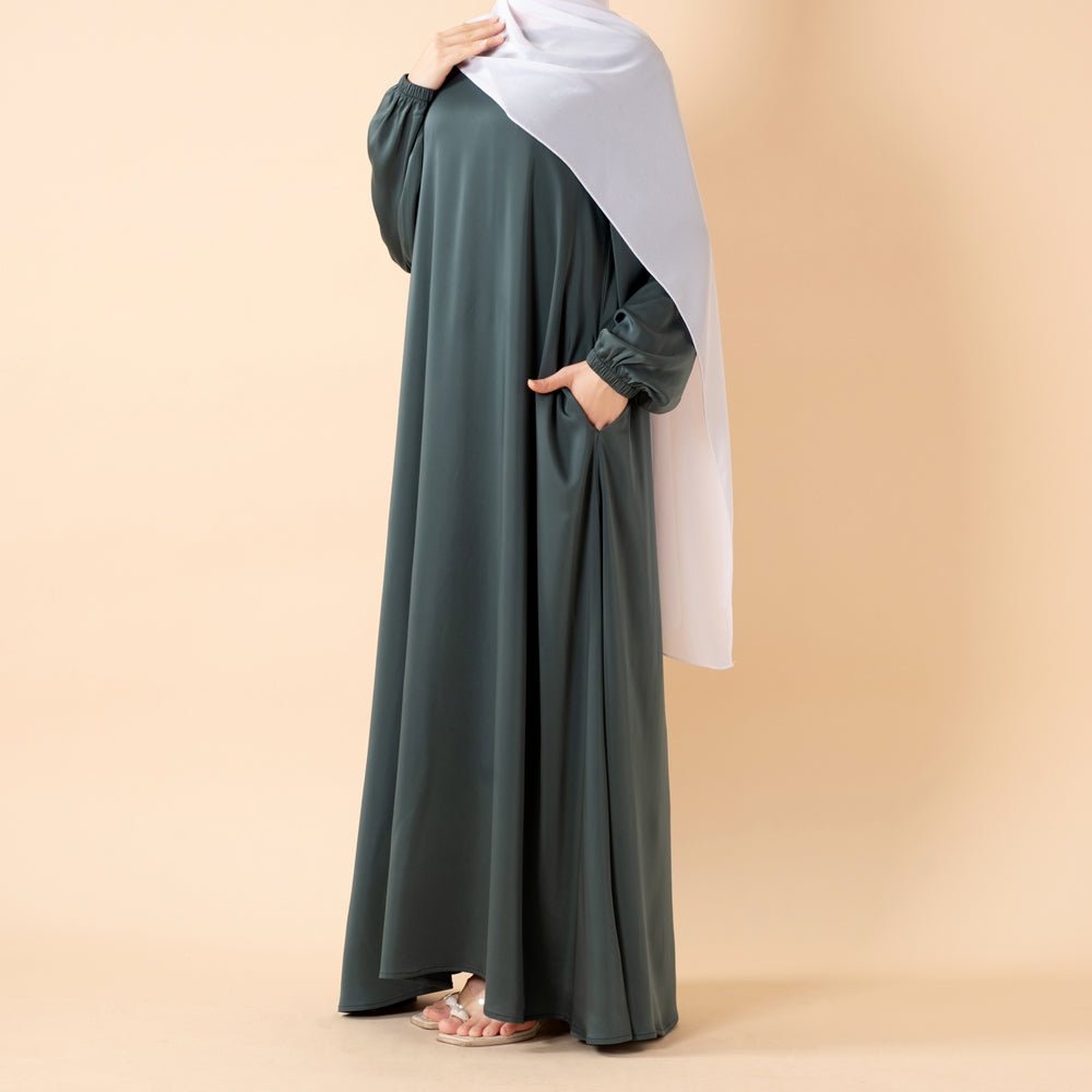 Modest Luxury Premium Satin Abaya | Umbrella Cut A-Line Abaya with Pockets (MA311)
