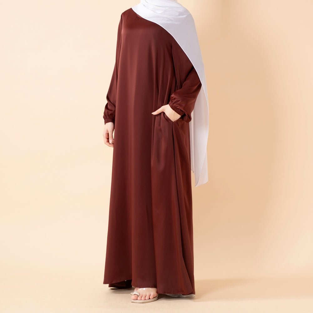 Modest Luxury Premium Satin Abaya | Umbrella Cut A-Line Abaya with Pockets (MA311)