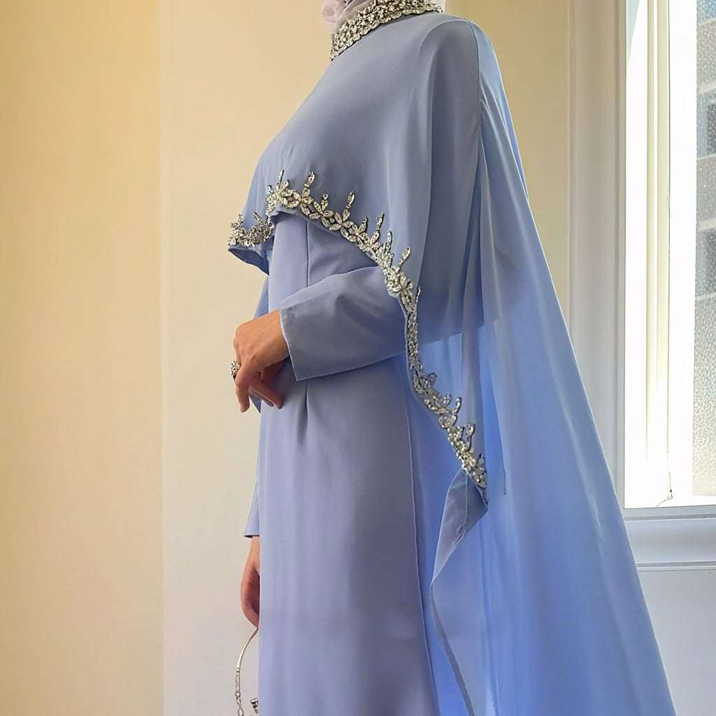 Celestial Rhinestone Cape Abaya | Luxury 2-Piece Set (MA251)