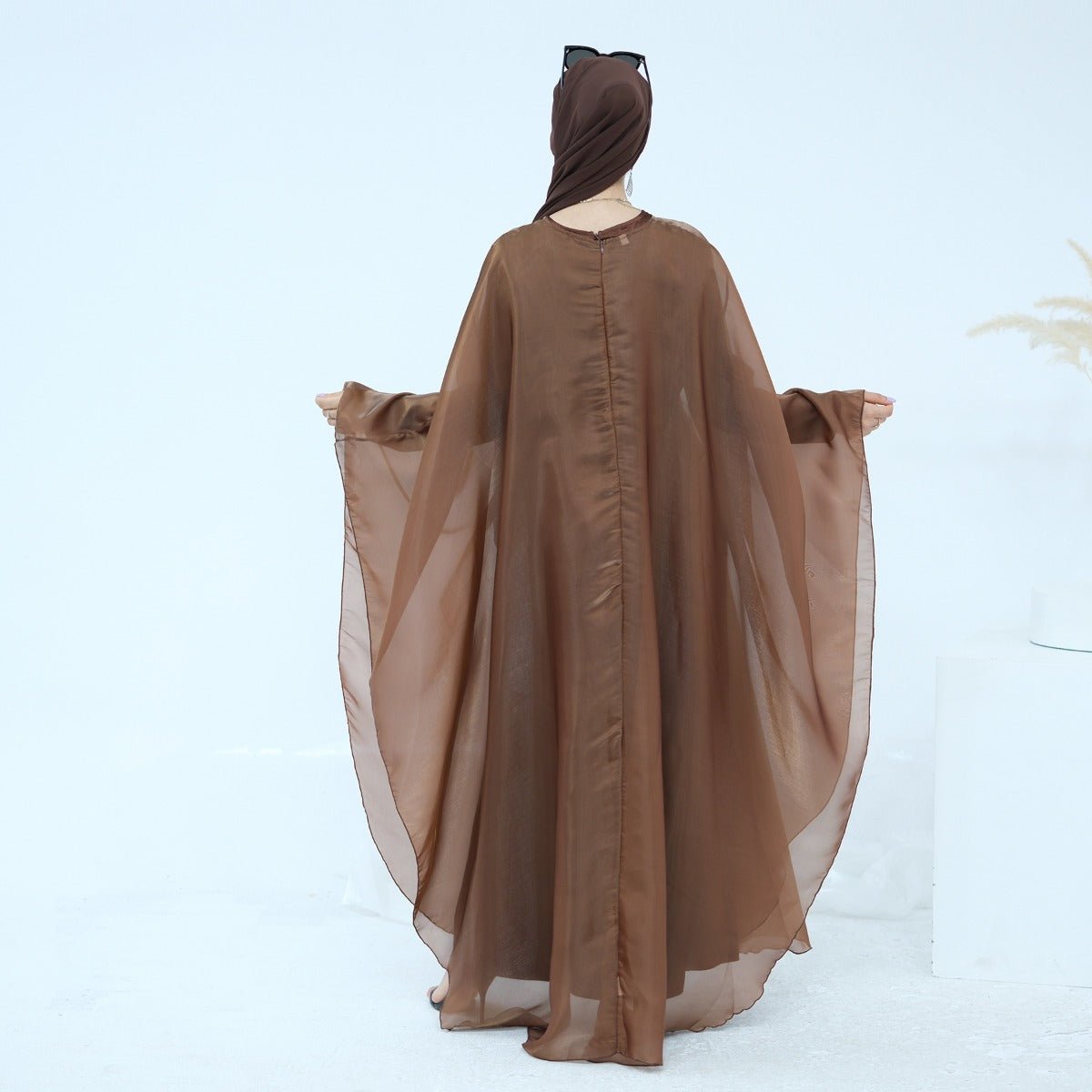 Modest Luxury Solid Color Robe Dress Set | Elegant Bell Sleeve Abaya (MA246)