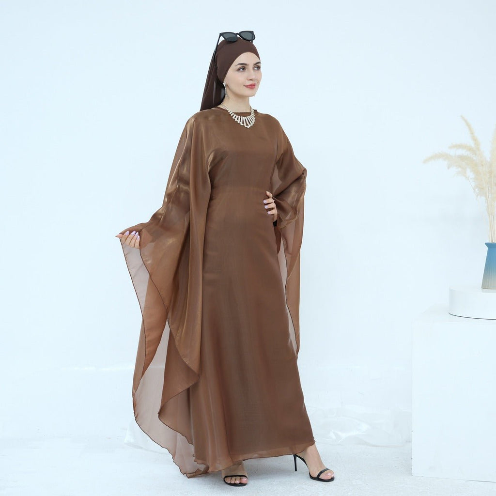 Modest Luxury Solid Color Robe Dress Set | Elegant Bell Sleeve Abaya (MA246)