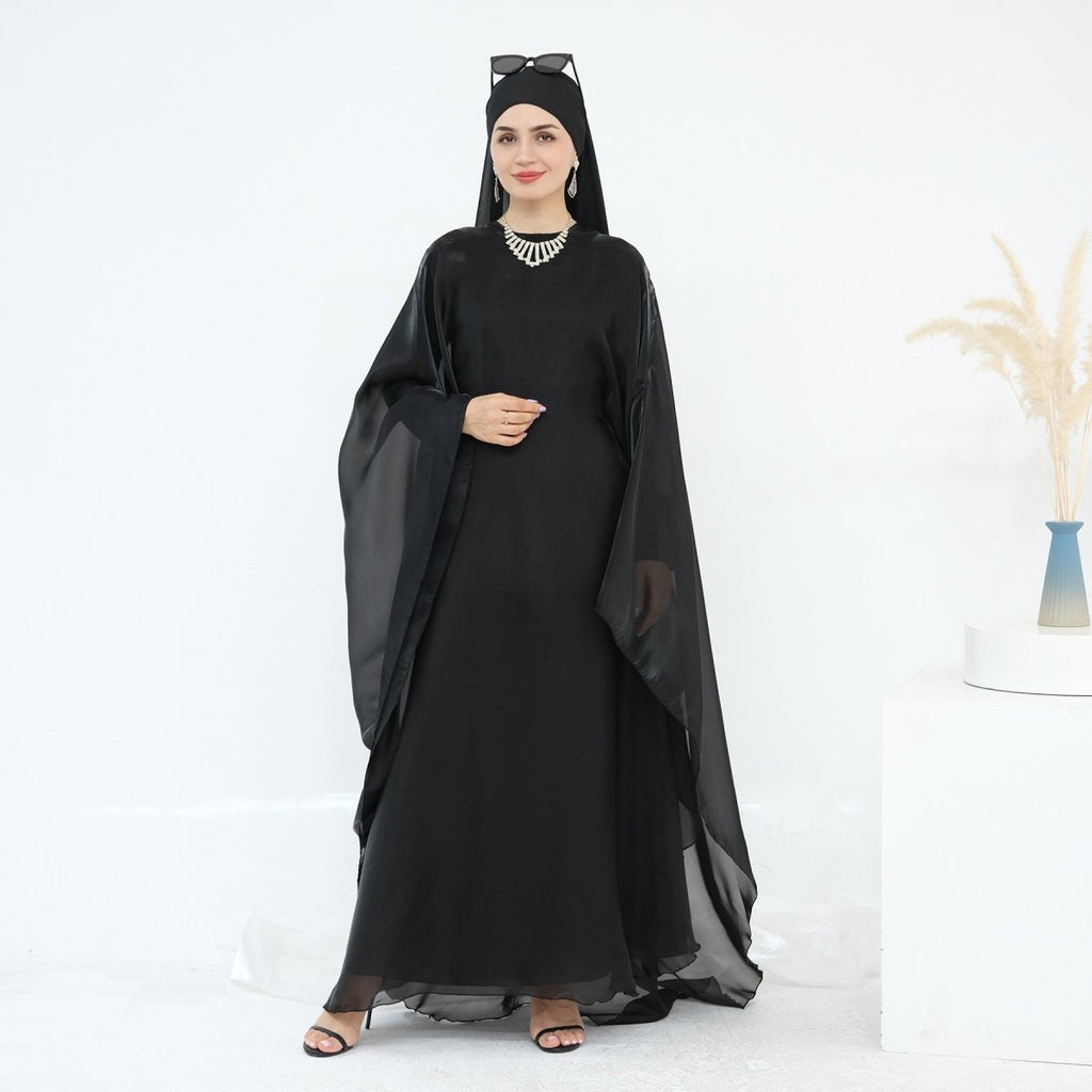 Modest Luxury Solid Color Robe Dress Set | Elegant Bell Sleeve Abaya (MA246)