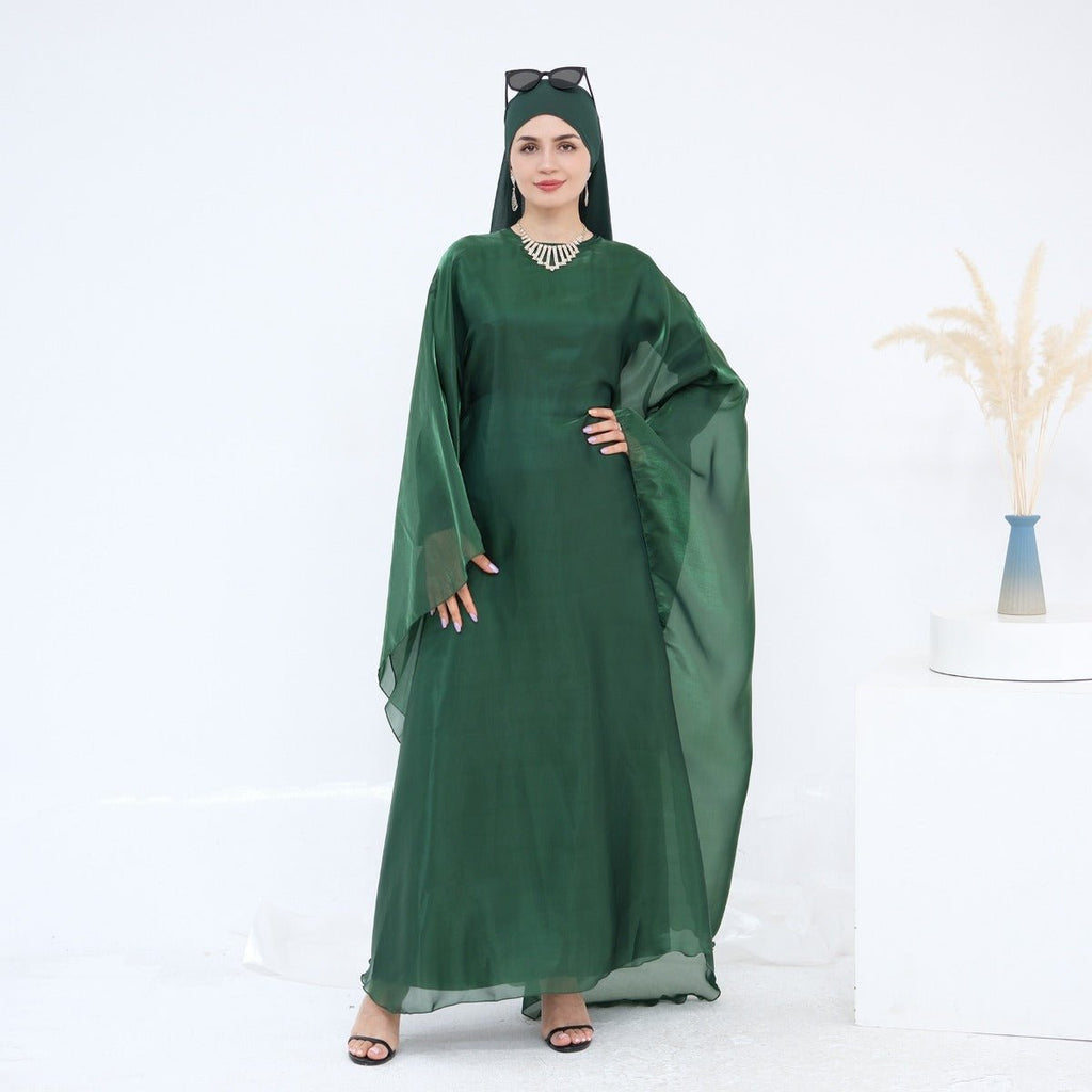 Modest Luxury Solid Color Robe Dress Set | Elegant Bell Sleeve Abaya (MA246)