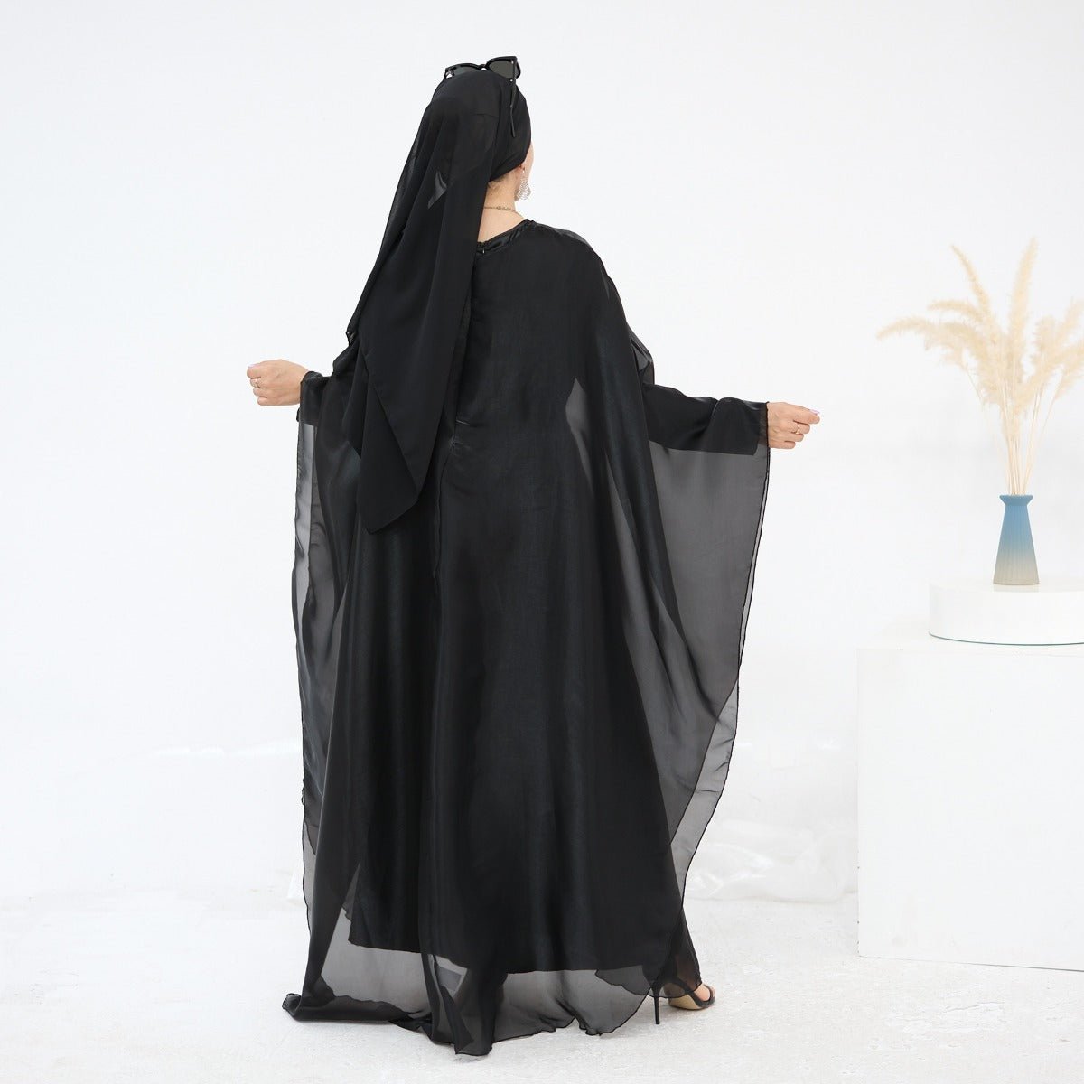 Modest Luxury Solid Color Robe Dress Set | Elegant Bell Sleeve Abaya (MA246)