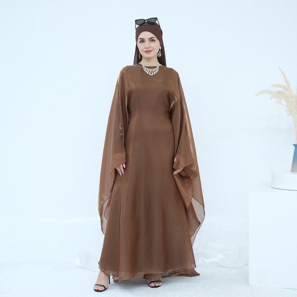 Modest Luxury Solid Color Robe Dress Set | Elegant Bell Sleeve Abaya (MA246)