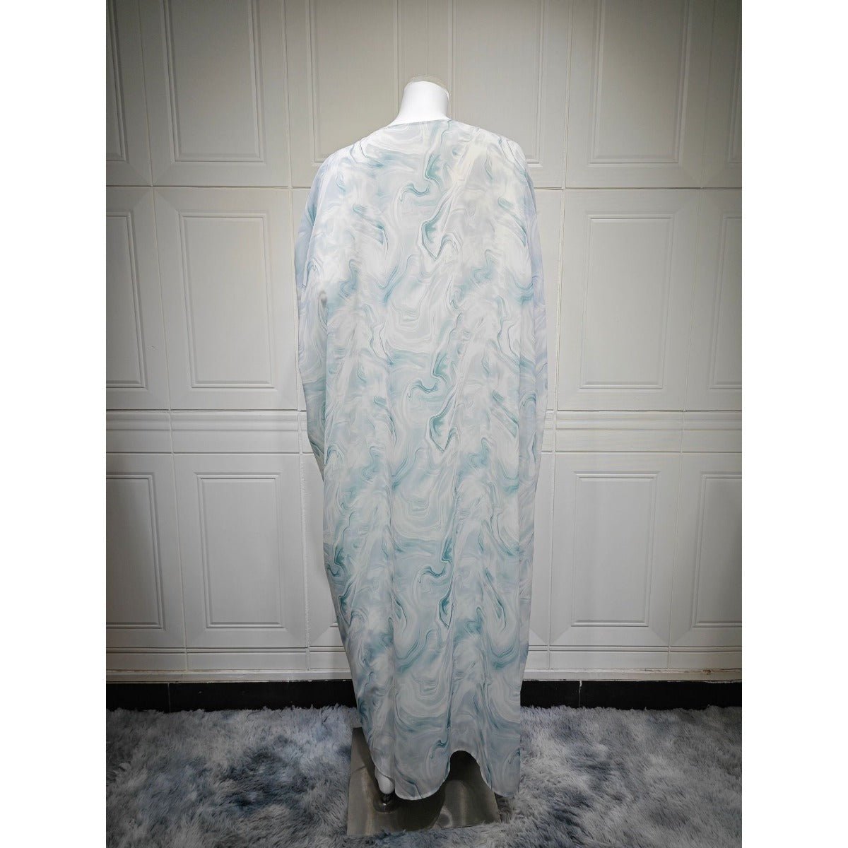 Modest Luxury Spring/Summer Ocean Breeze Abaya Set | Water Ripple Print Chiffon Cardigan with Matching Hijab (MOA176)