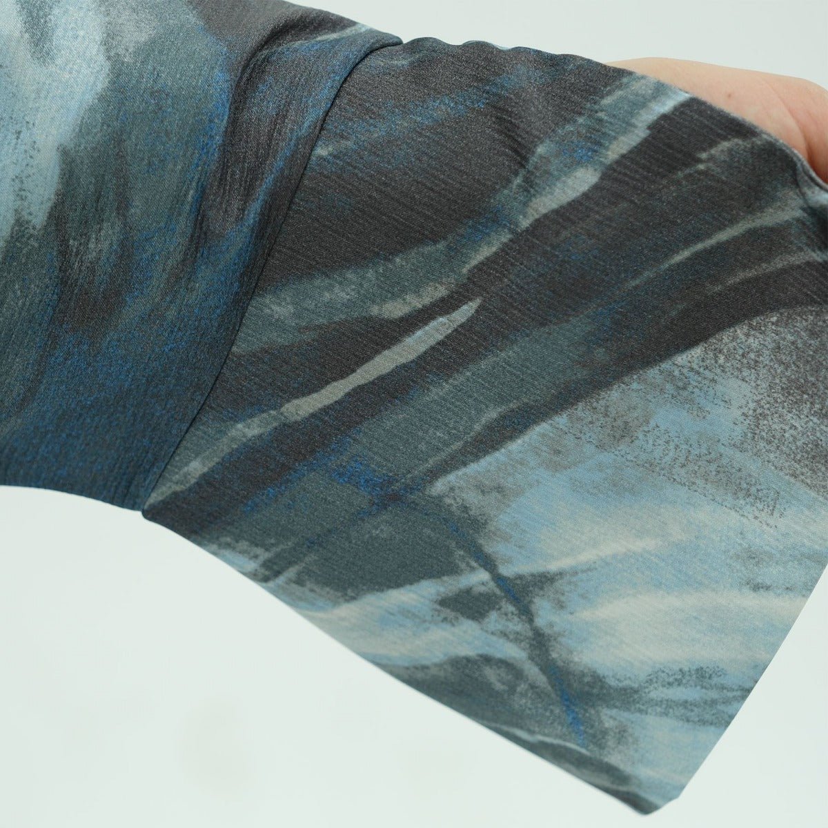 Modest Luxury Watercolor Print Cardigan Abaya | Blue-Grey Abstract Art Robe with Flowing Silhouette (MOA172)