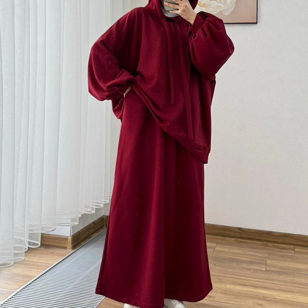 Modest Muslim Casual Wear Hooded Set | Long Sleeve Jacket & Maxi Skirt (MS095)