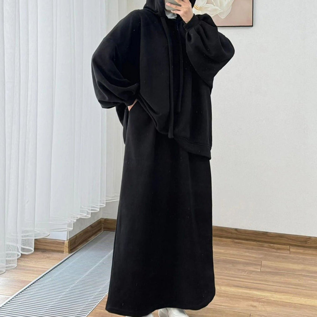 Modest Muslim Casual Wear Hooded Set | Long Sleeve Jacket & Maxi Skirt (MS095)