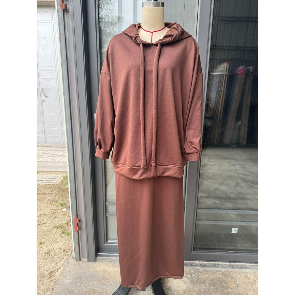Modest Muslim Casual Wear Hooded Set | Long Sleeve Jacket & Maxi Skirt (MS095)