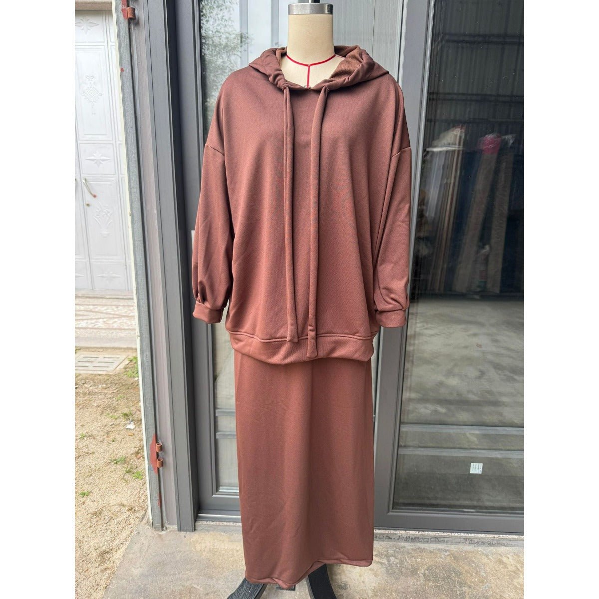 Modest Muslim Casual Wear Hooded Set | Long Sleeve Jacket & Maxi Skirt (MS095)