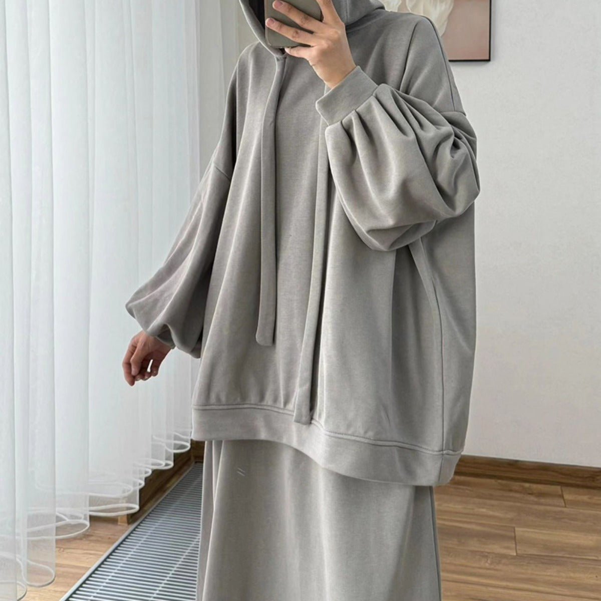 Modest Muslim Casual Wear Hooded Set | Long Sleeve Jacket & Maxi Skirt (MS095)