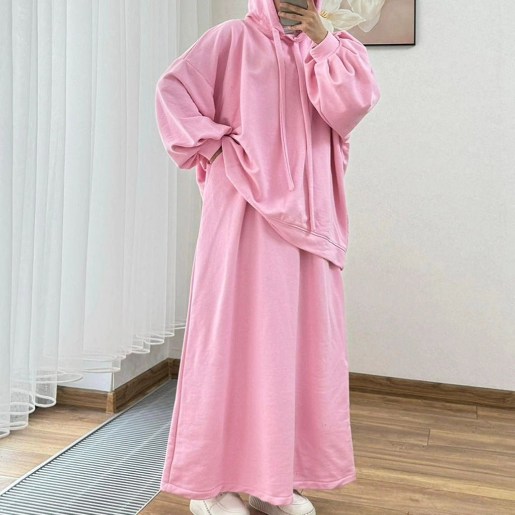 Modest Muslim Casual Wear Hooded Set | Long Sleeve Jacket & Maxi Skirt (MS095)